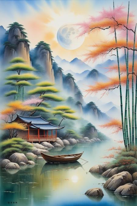 01527-4044476243-oil and watercolor painting,_After the new rain in the empty mountains,the weather comes late to autumn.,_The moon between pine,.png